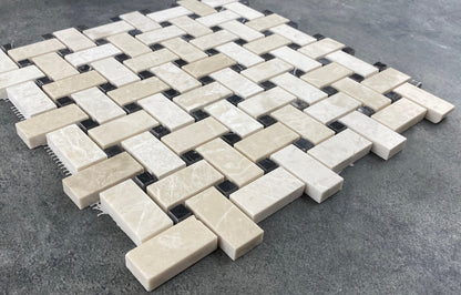 Vanilla Beige Marble Basketweave Design on 12" x 12" Mesh Mosaic Tile