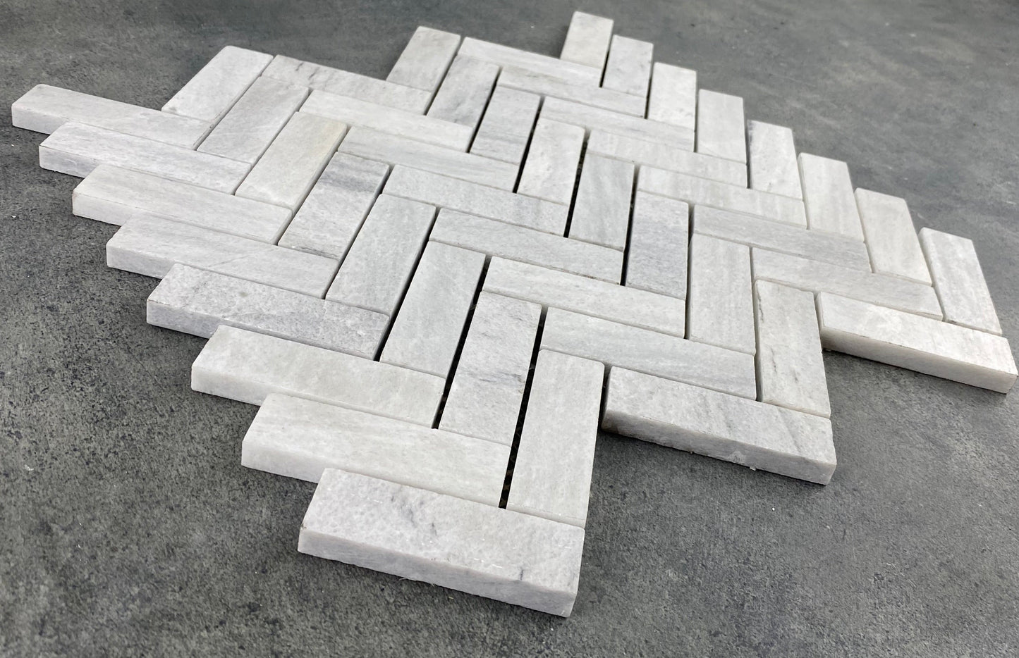 Solto White 1"x3" Herringbone on 12" x 12" Mesh Marble Mosaic Tile