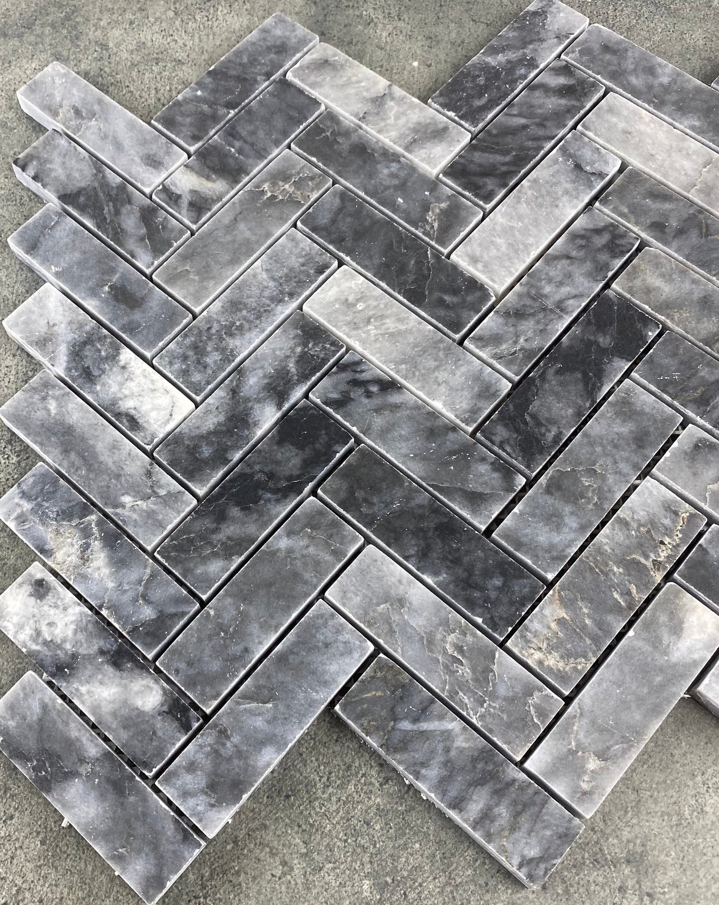 Luna Sky Marble 1"x3" Herringbone on 12" x 12" Mesh Mosaic Tile