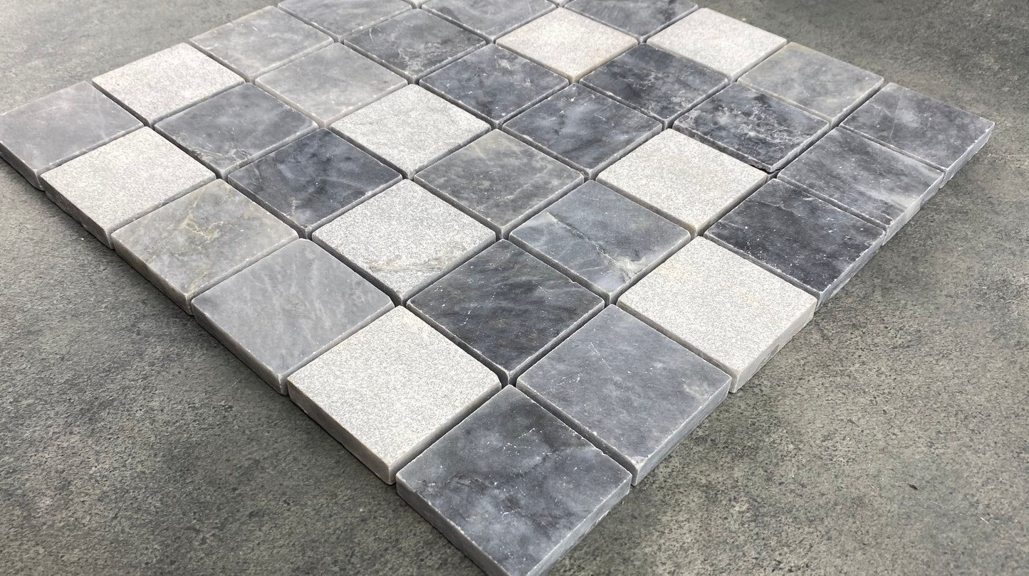 Luna Sky Marble 2"x2" Mixed Finish on 12" x 12" Mesh Mosaic Tile