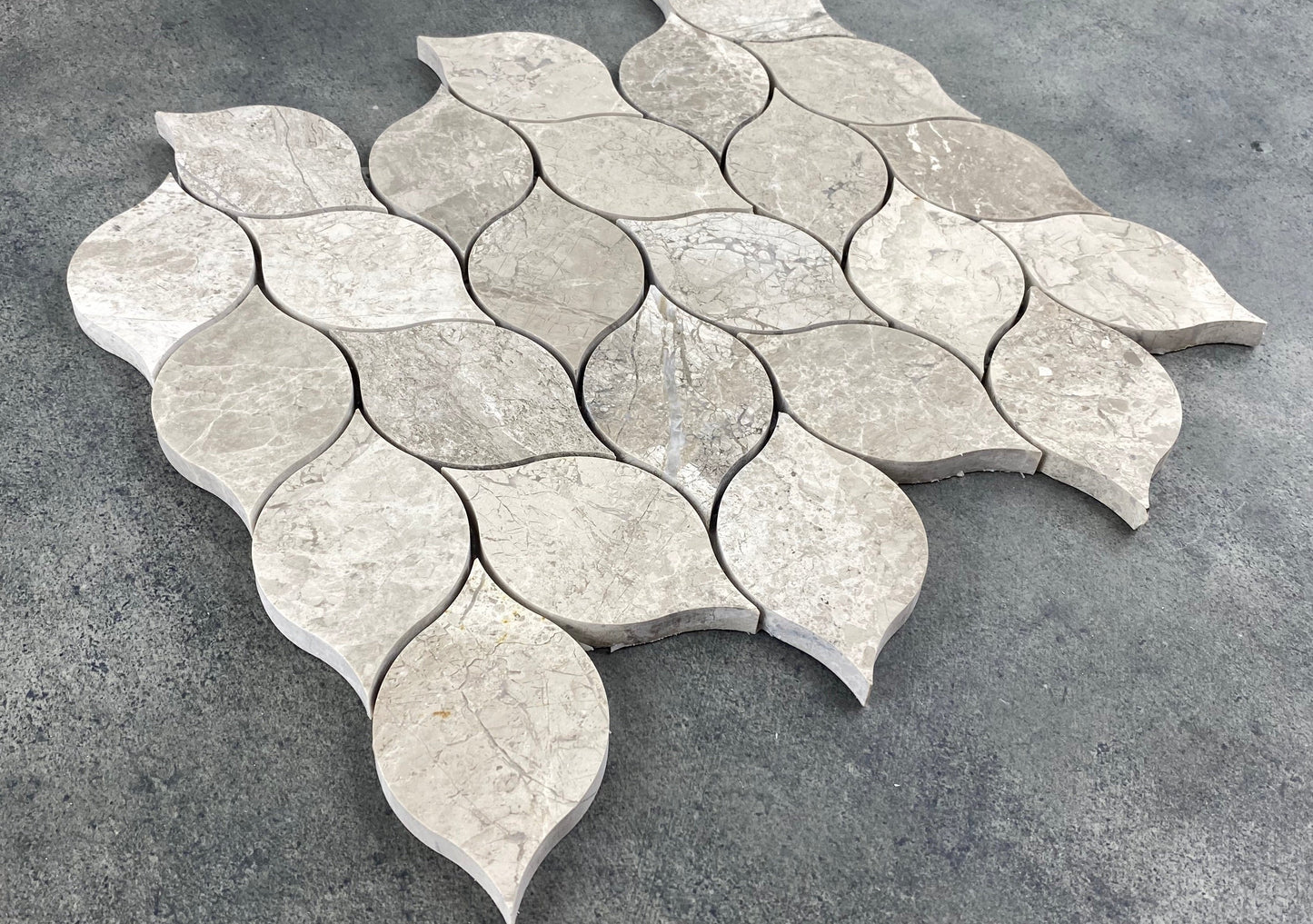 Silver Shadow Marble Leaf Design on 12" x 12" Mesh Mosaic Tile