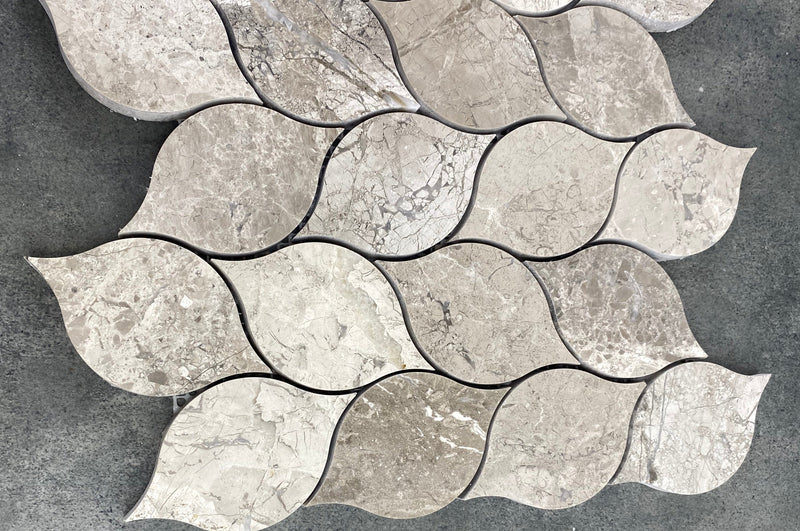 Silver Shadow Marble Leaf Design on 12" x 12" Mesh Mosaic Tile