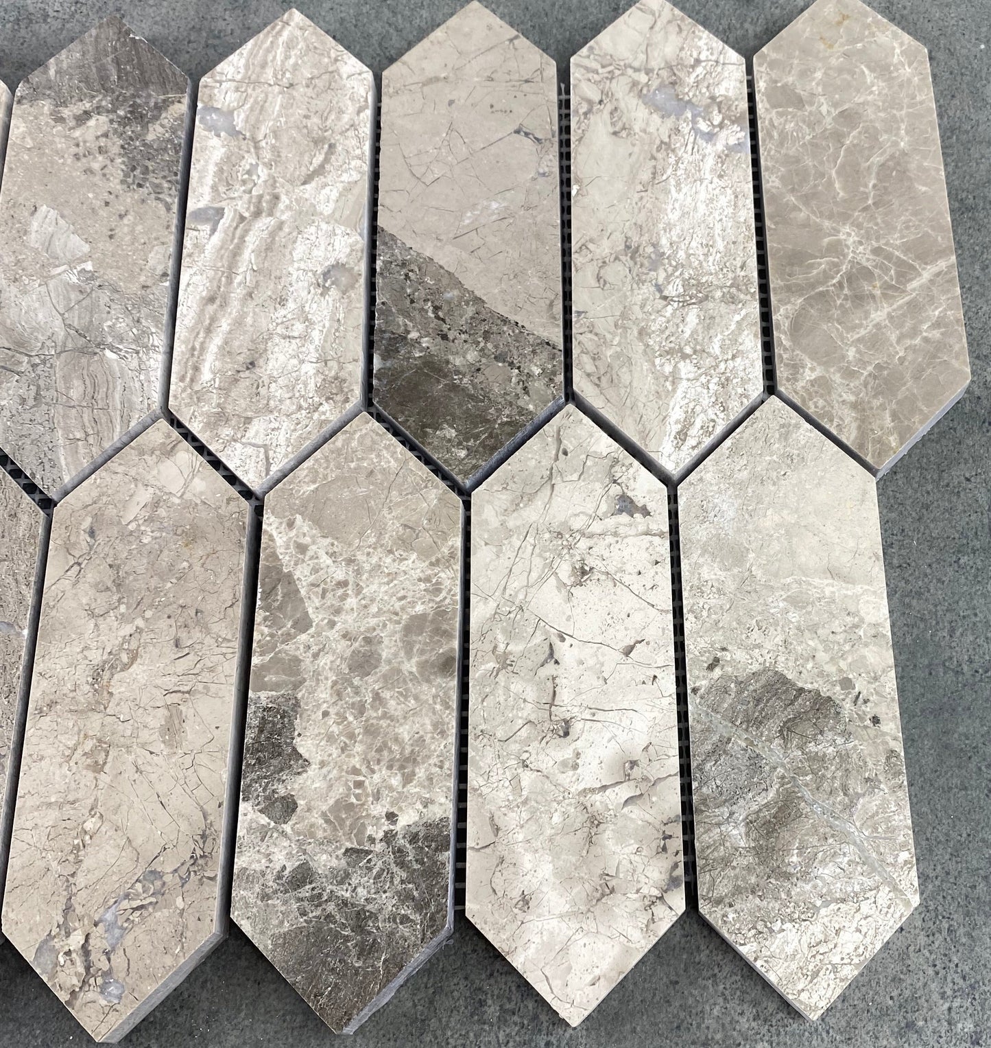 Silver Shadow Marble Strada Design on 12" x 12" Mesh Mosaic Tile