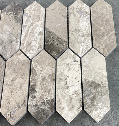 Silver Shadow Marble Strada Design on 12" x 12" Mesh Mosaic Tile