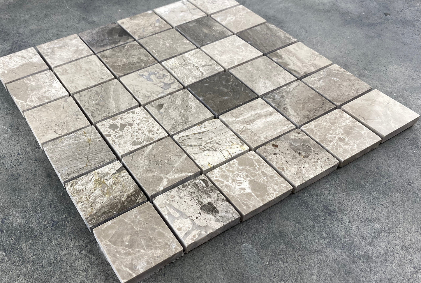 Silver Shadow Marble 2"x2" Honed on 12" x 12" Mesh Mosaic Tile