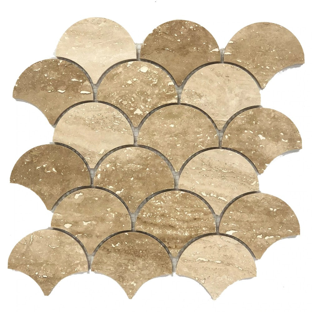 Patara Laguna Pattern 12" x 12" Honed Travertine Mesh-Mounted Mosaic Tile SKU-HSPATLMOSHF Mesh view on white background