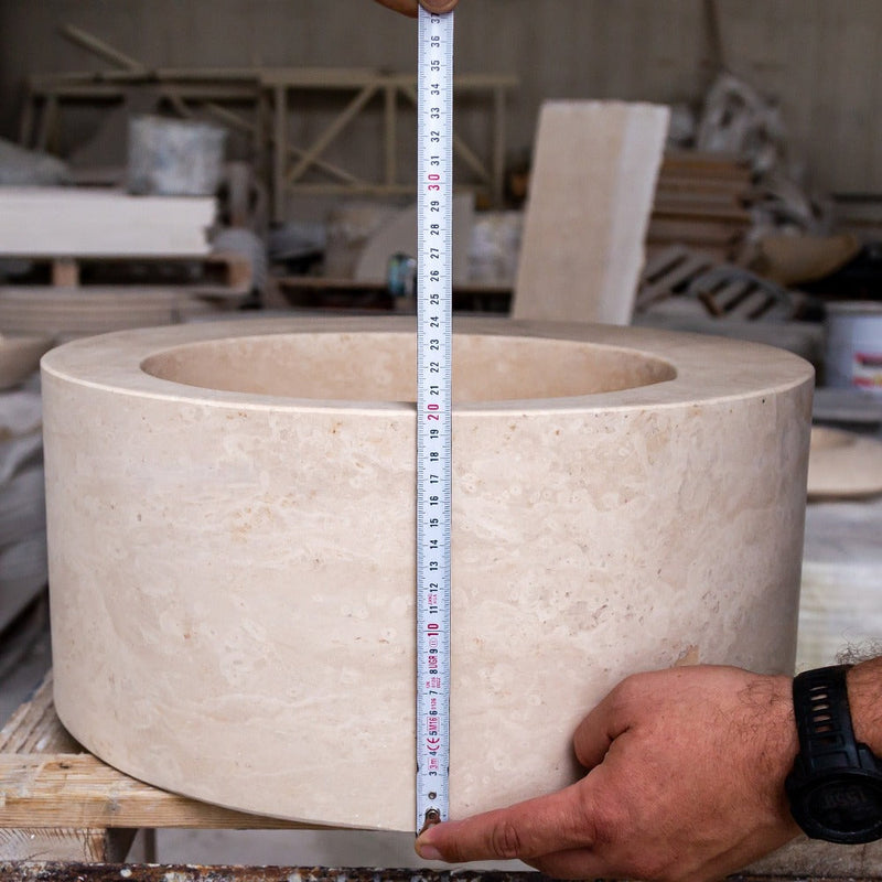 Light Beige Travertine Natural Stone Round Sink SKU-NTRSTC22 size (D)18" (H)8" product shot exterior height measure