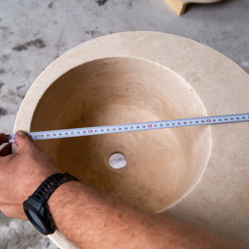 Light Beige Travertine Natural Stone Round Sink SKU-NTRSTC22 size (D)18" (H)8" product shot top view diameter measure