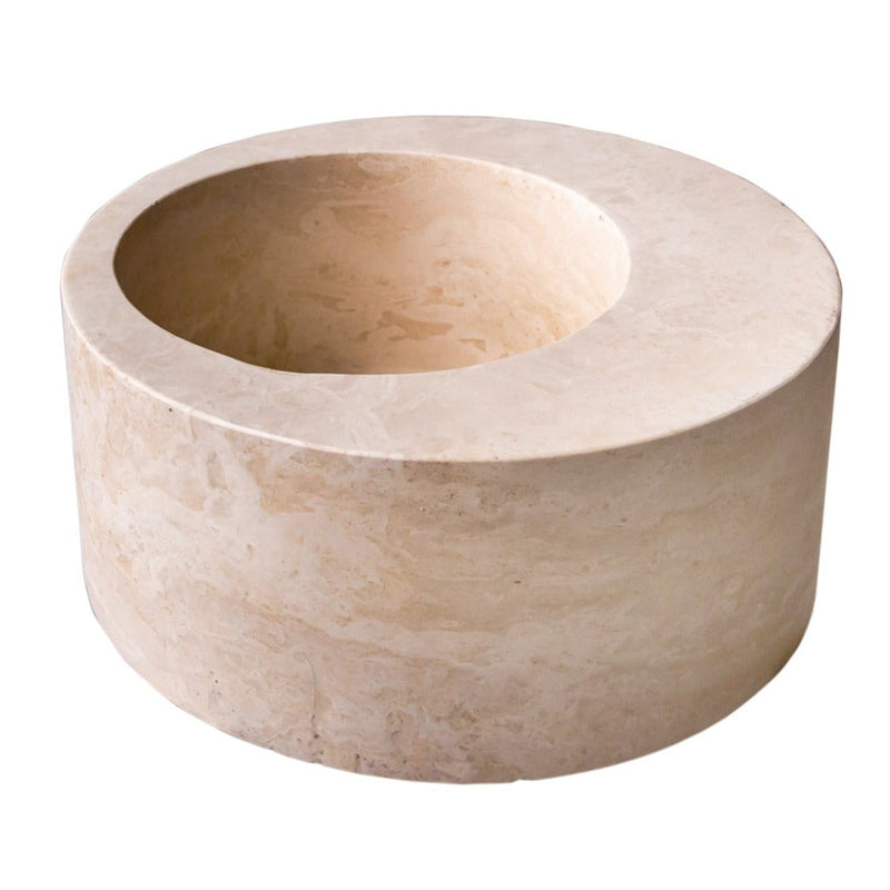 Light Beige Travertine Natural Stone Round Sink SKU-NTRSTC22 size (D)18" (H)8" product shot side view