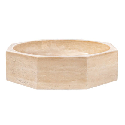 Light Beige Travertine Octagon Natural Stone Vessel Sink Polished D16 H5 SKU-EGELBTOP166 product shot front view