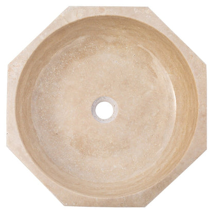 Light Beige Travertine Octagon Natural Stone Vessel Sink Polished D16 H5 SKU-EGELBTOP166 product shot top view