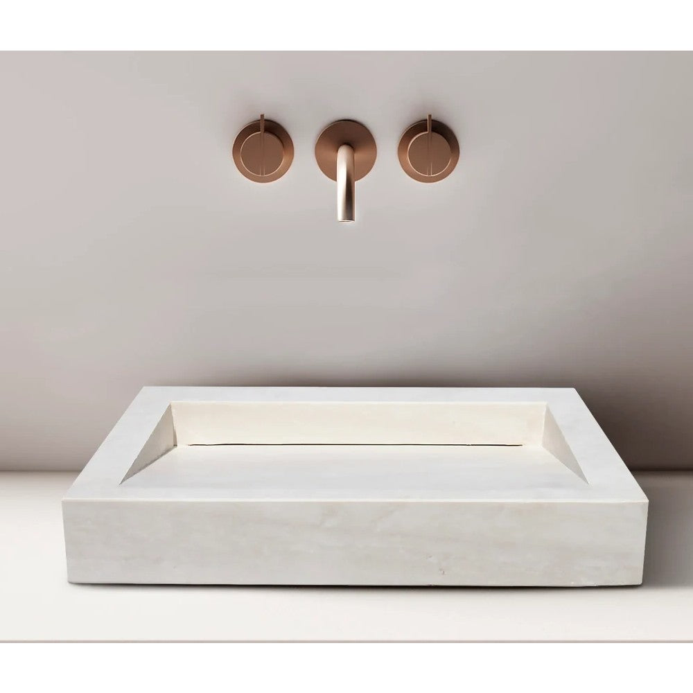 Light Travertine Rectangular Sink Honed and Filled size (W)18" (L)21.4" (H)4" SKU-NTRSTC36 product shot installed on bathroom