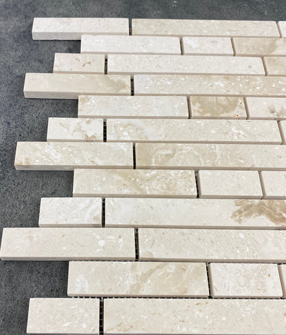 Shell Stone Limestone Stripe Liner on 12" x 12" Mesh Mosaic Tile