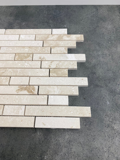 Shell Stone Limestone Stripe Liner on 12" x 12" Mesh Mosaic Tile