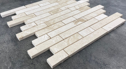 Shell Stone Limestone Stripe Liner on 12" x 12" Mesh Mosaic Tile