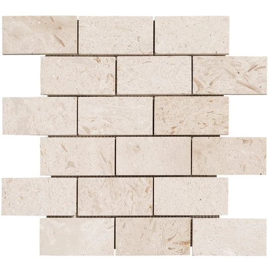 Myra White Limestone Brushed Mosaic Floor and Wall Tile