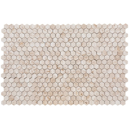 Limestone Beige Marble 2" Hexagon on 12" x 12" Mesh Mosaic Tile