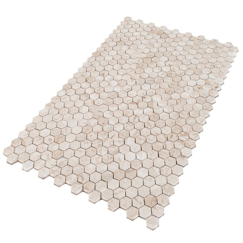 Limestone Beige Marble 2" Hexagon on 12" x 12" Mesh Mosaic Tile