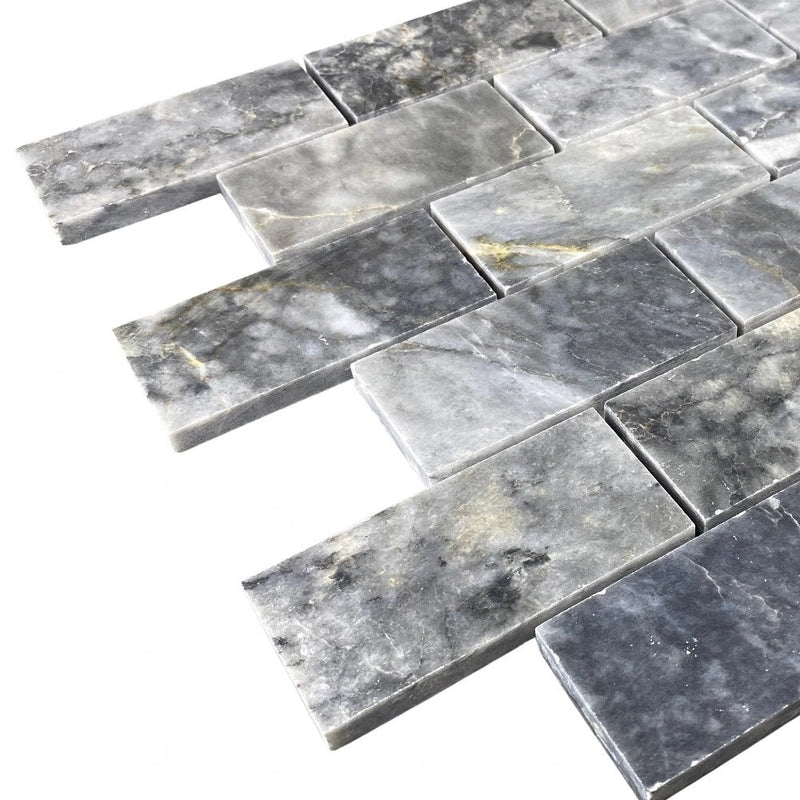 Luna sky marble mosaic 2x4 on 12x12 mesh brick SKU-HSLS2x4BMOSH Close view of product