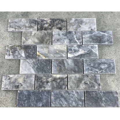 Luna sky marble mosaic 2x4 on 12x12 mesh brick SKU-HSLS2x4BMOSH Product view under sunlight