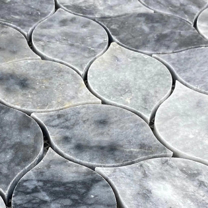 Luna sky marble mosaic leaf design on 12x12 mesh honed SKU-HSLSLEABMOSH Close view 