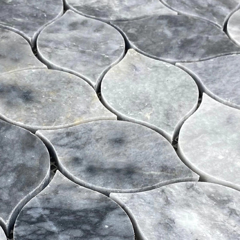 Luna sky marble mosaic leaf design on 12x12 mesh honed SKU-HSLSLEABMOSH Close view 