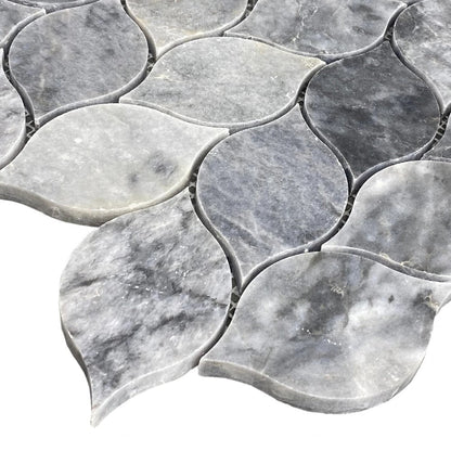 Luna sky marble mosaic leaf design on 12x12 mesh honed SKU-HSLSLEABMOSH Corner view