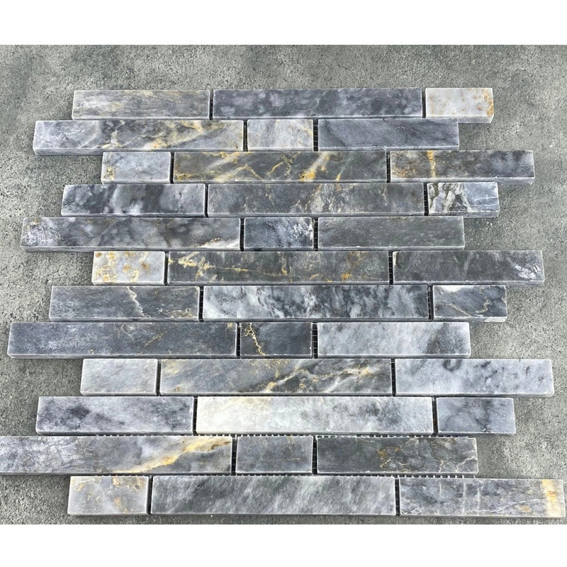 Luna sky marble mosaic liner on 12x12 mesh brick honed SKU-HSLSSLNBMOSH Top view