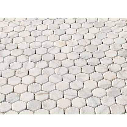 White Marble 2" Hexagon on 12" x 12" Mesh Mosaic Tile