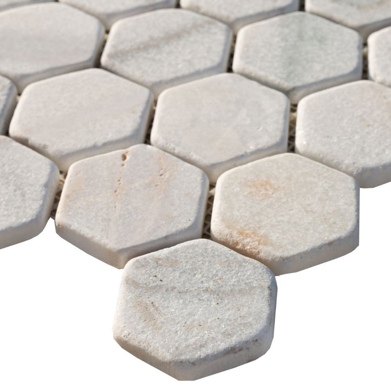 White Marble 2" Hexagon on 12" x 12" Mesh Mosaic Tile