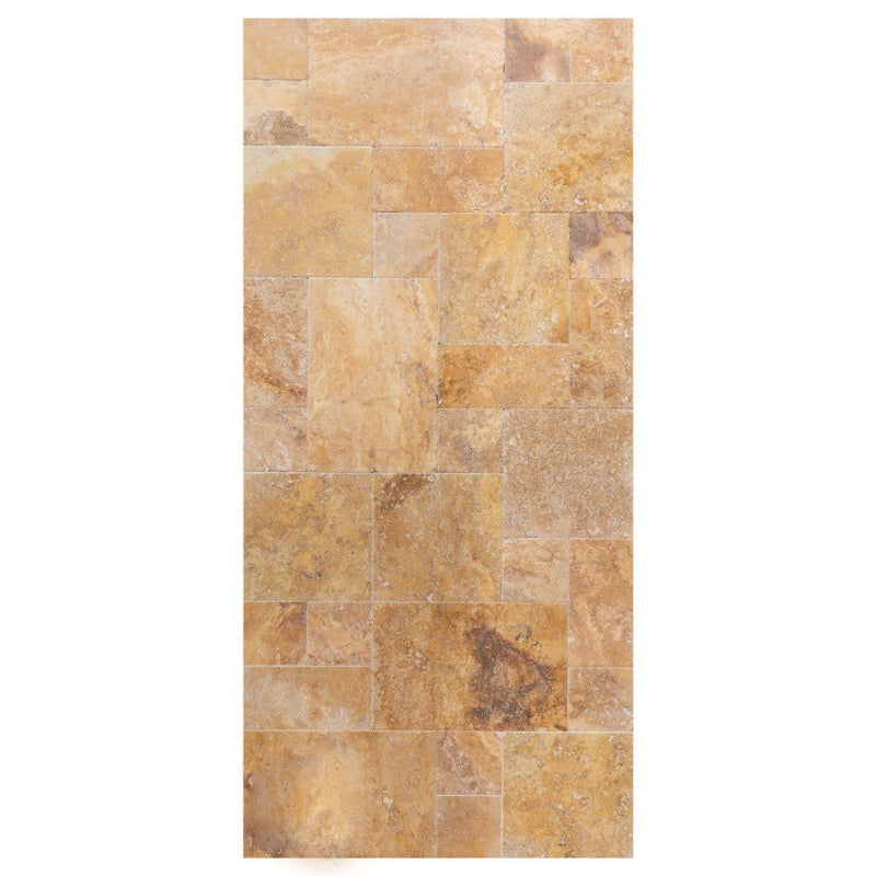 Meandros Gold antique French pattern travertine tile size pattern set surface brushed chiseled SKU-10074439 product shot top view
