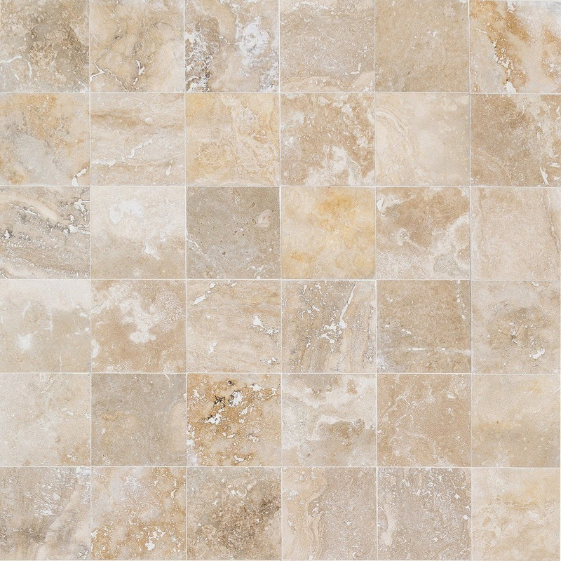 Mina rustic travertine tile surface honed filled SKU-10071430 top view of the product.