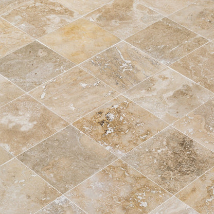 Mina rustic travertine tile surface honed filled SKU-10071430 Close-up shot of product.