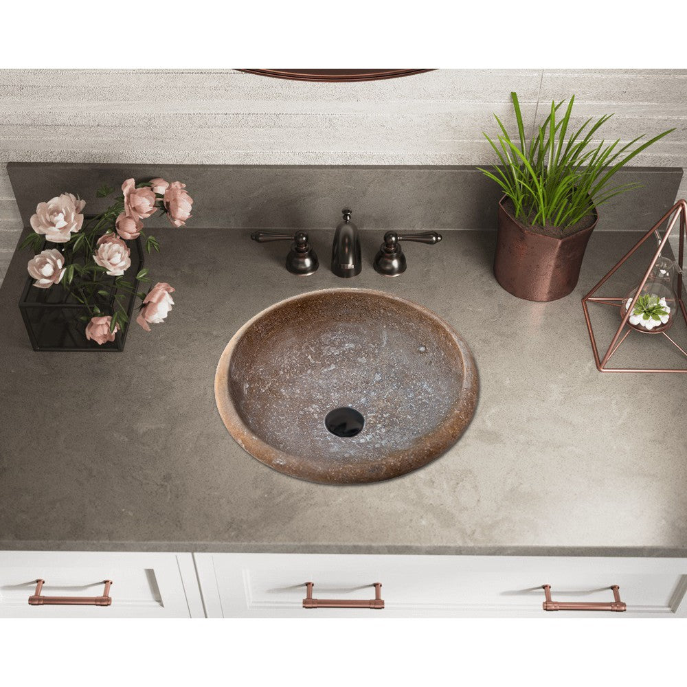 Noce Brown Travertine Natural Stone Drop-in Sink Honed and Filled