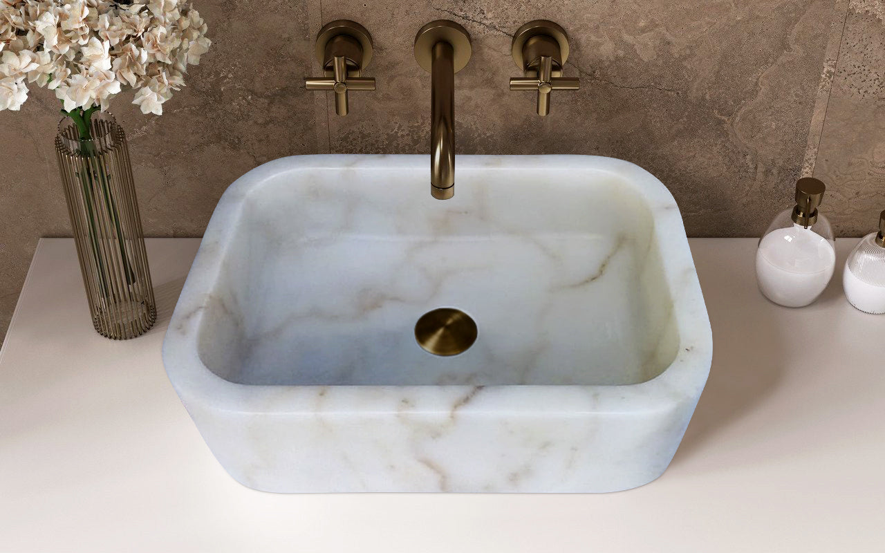 European Sugar Marble Rectangular Farmhouse Sink Semi-Polished  (W)12.5" (L)18" (H)5"