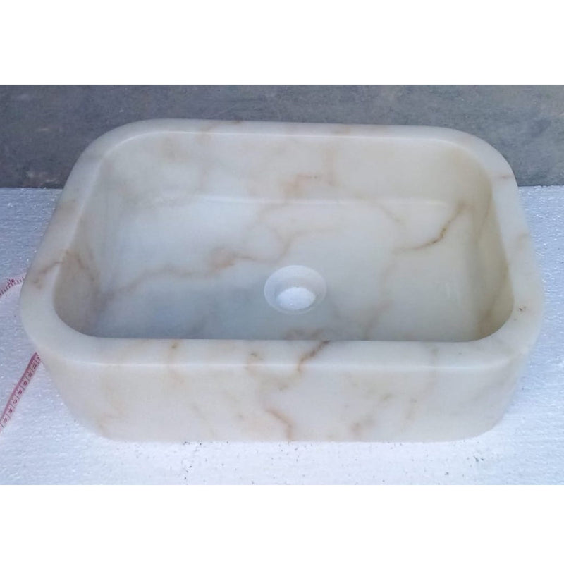European Sugar Marble Rectangular Farmhouse Sink Semi-Polished  (W)12.5" (L)18" (H)5"