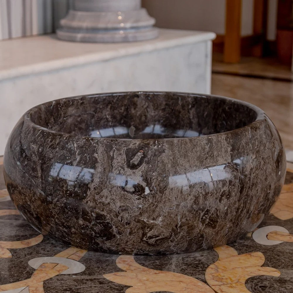 Narcist Brown Marble Vessel Sink High-Gloss Polished  (D)16" (H)6"