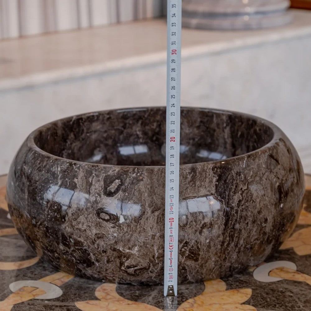 Narcist Brown Marble Vessel Sink High-Gloss Polished  (D)16" (H)6"