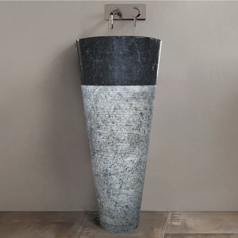 Natural Stone Black Marble Pedestal Conical Shaped Sink (D)16" (H)36"