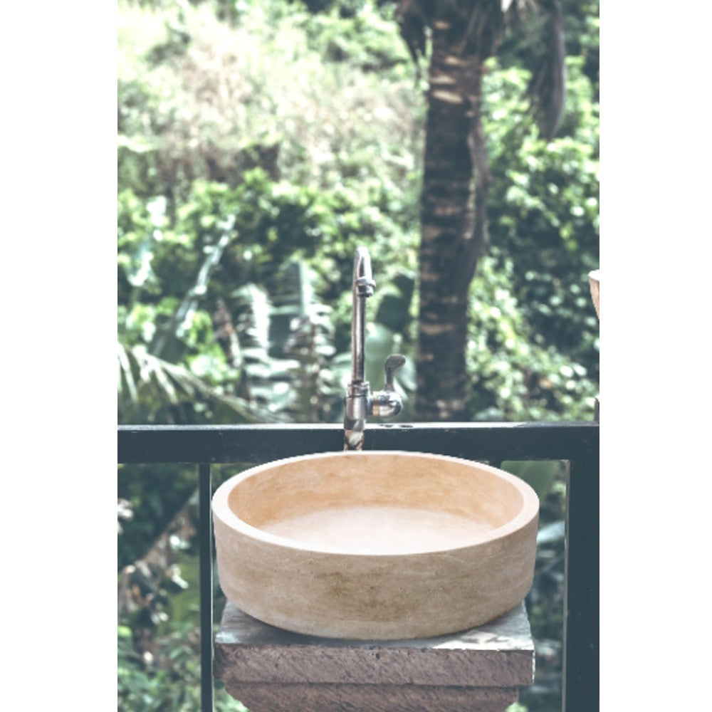 Natural Stone Classic Travertine Vessel Sink SKU-20020029 garden view