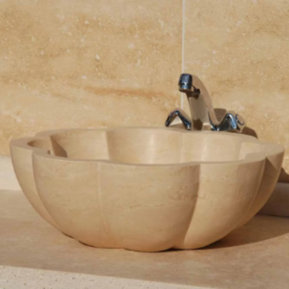 Natural Stone Pumpkin Light Travertine Vessel Sink 16x6 SKU-20020021