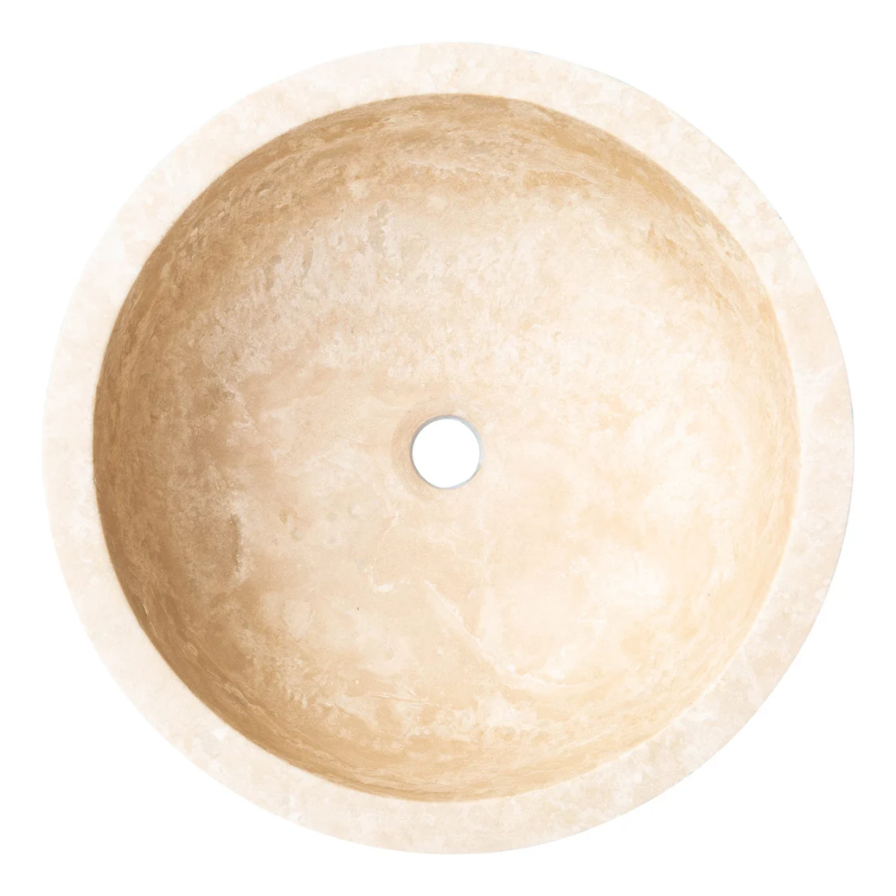 Natural Stone Honed Circular Light Travertine Vessel Sink SKU-20020022 top view