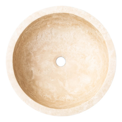 Natural Stone Honed Circular Light Travertine Vessel Sink SKU-20020022 top view