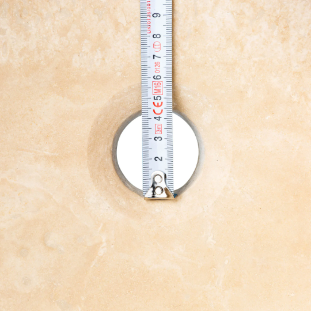 Natural Stone Honed Circular Light Travertine Vessel Sink SKU-20020022 drain hole metric size
