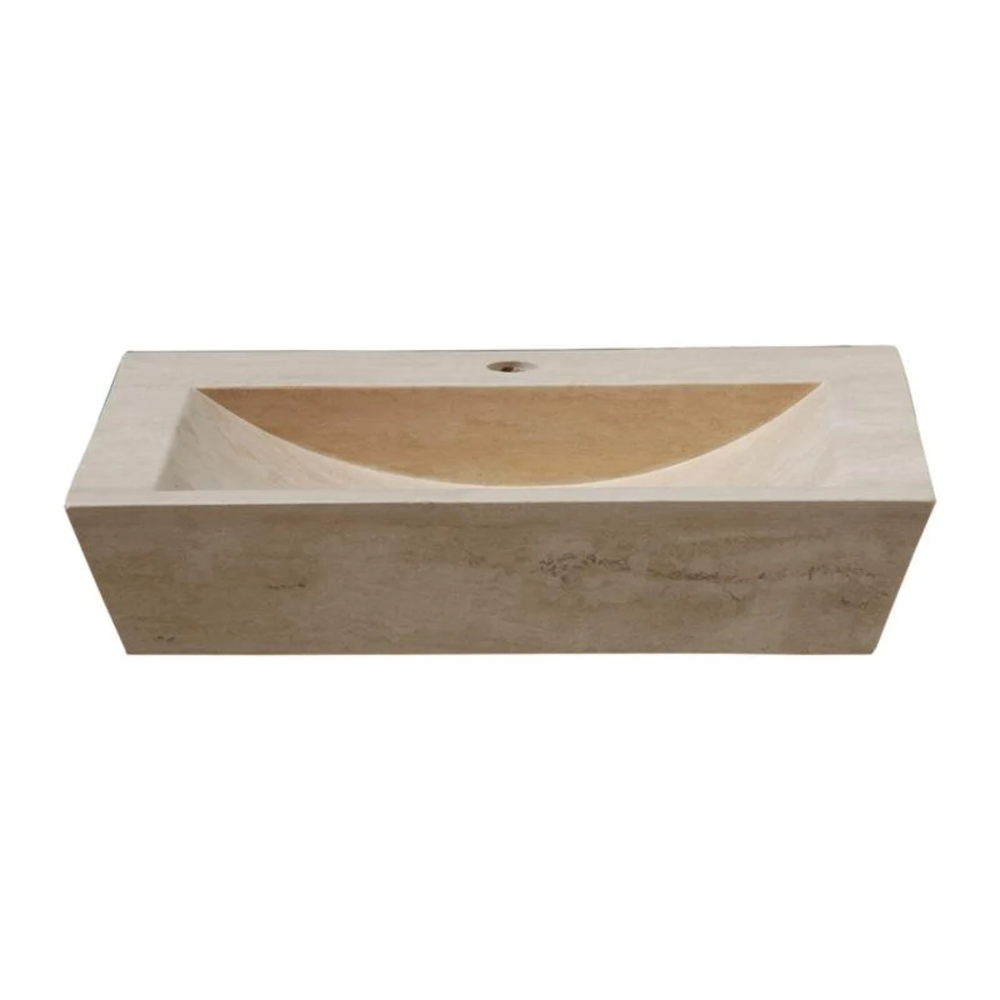 Natural Stone Light Travertine Farmhouse Sink SKU-20020047 on white background