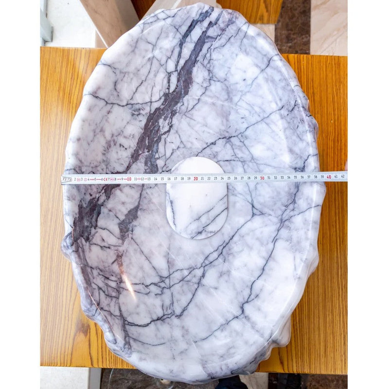 New York White Marble Oval Shape Vessel Sink Polished (W)16" (L)26" (H)5" SKU-NTRVS09 product shot top view width measure