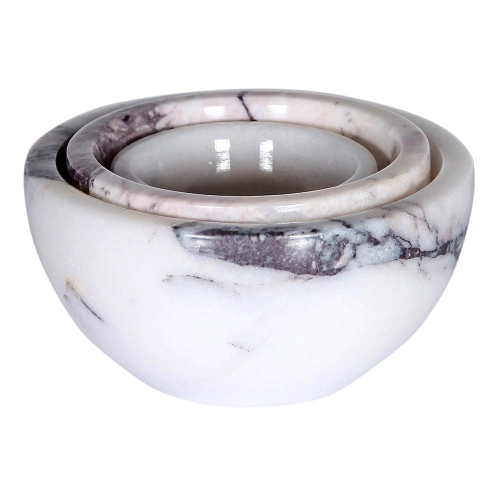 New York White genuine marble nesting bowls set of 3 polished product SKU-MSNYSO34