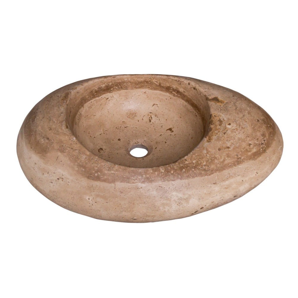 Noce Brown Travertine Natural Stone Kayak Sink SKU-NTRSTC21 Size (W)23" (L)16" (H)6" product shot angle view