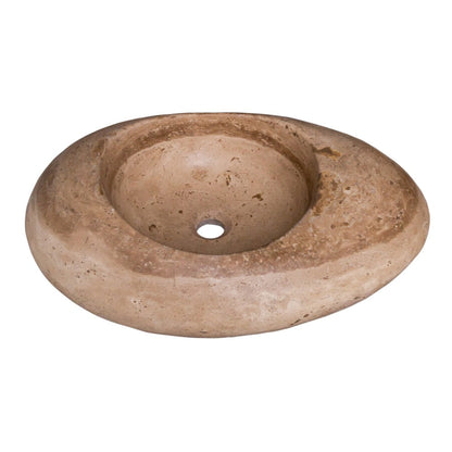 Noce Brown Travertine Natural Stone Kayak Sink SKU-NTRSTC21 Size (W)23" (L)16" (H)6" product shot angle view