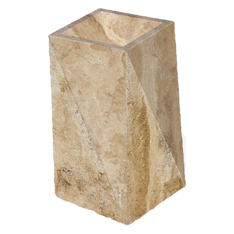 Noce Brown Travertine Pedestal Rectangular Prism Sink Honed  (W)14" (L)21.5" (H)33.5" SKU-NTRSTC45 product shot 
